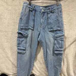 FOREVER21 28 Waist Light Blue Cargo Jogger Jeans